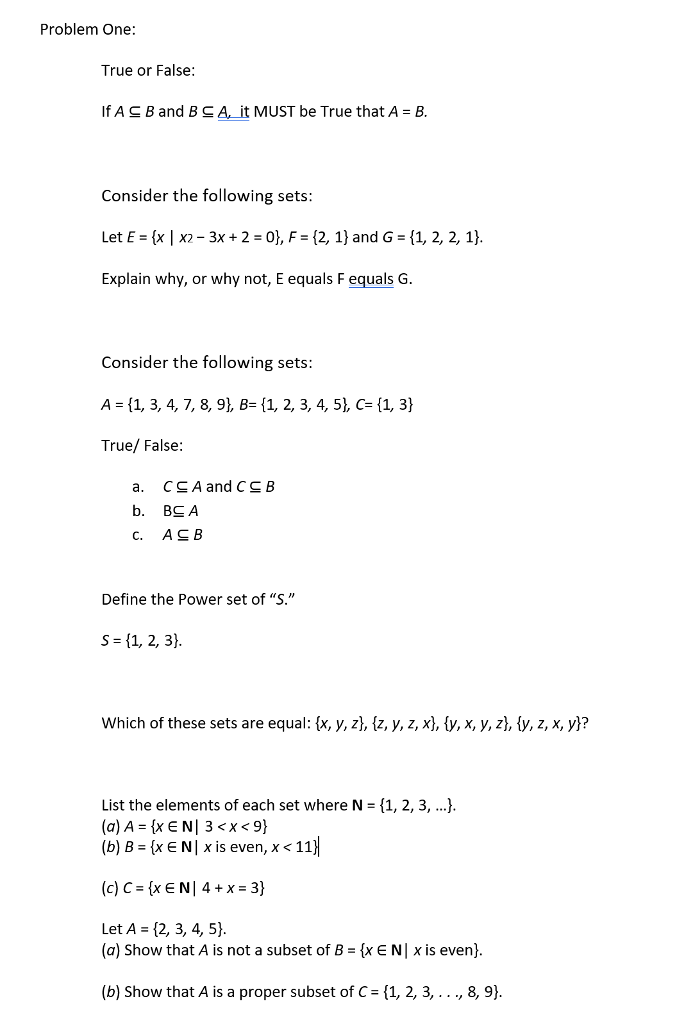 Solved Problem One: True Or False: If AS B And B SA It MUST | Chegg.com