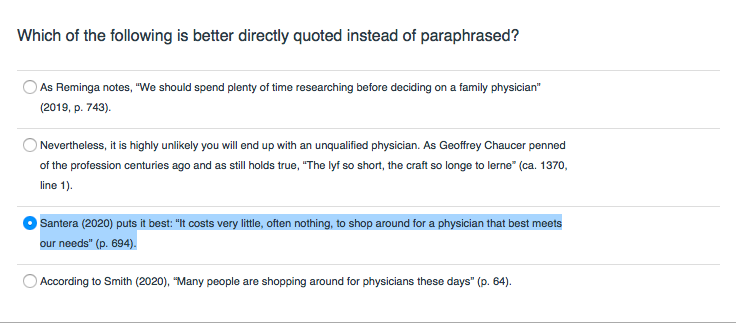 Which of the following is better directly quoted instead of paraphrased? As Reminga notes, We should spend plenty of time re