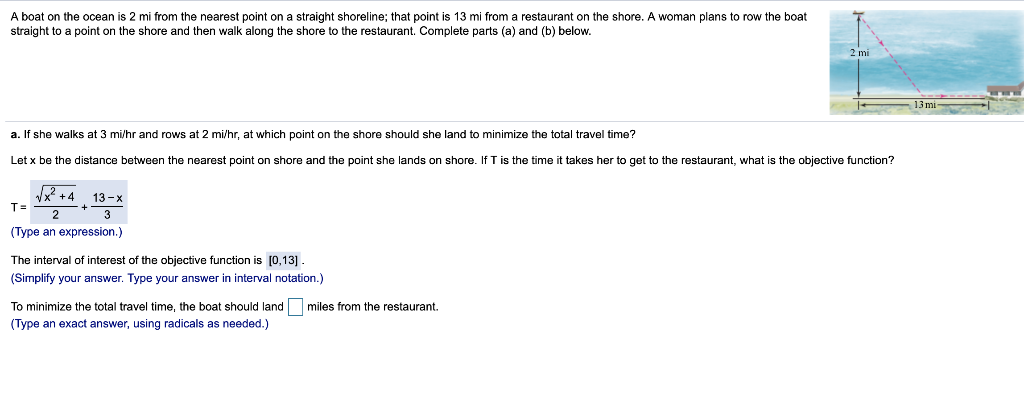 Solved A boat on the ocean is 2 mi from the nearest point on | Chegg.com