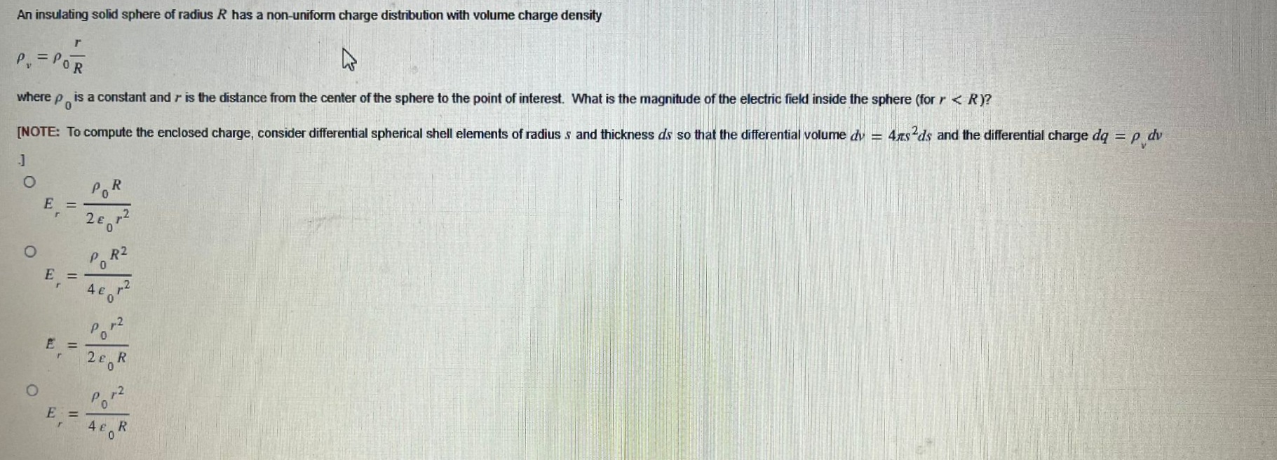 Solved An Insulating Solid Sphere Of Radius R Has A | Chegg.com