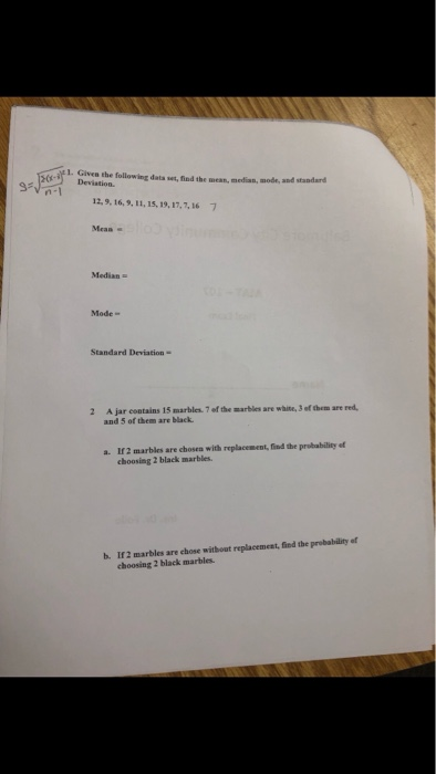 Solved 1. Given the following data set, find the mean, | Chegg.com