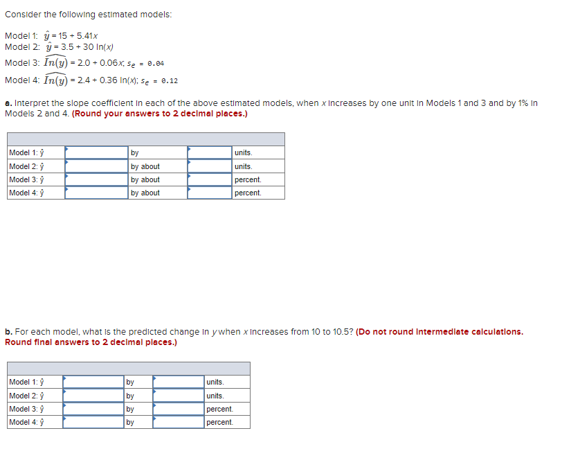 Solved Consider the following estimated models: = Model 1: y | Chegg.com