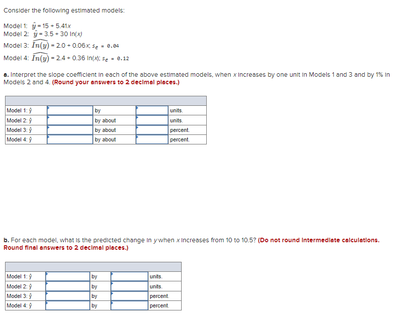 Solved Consider The Following Estimated Models: = Model 1: Y | Chegg.com