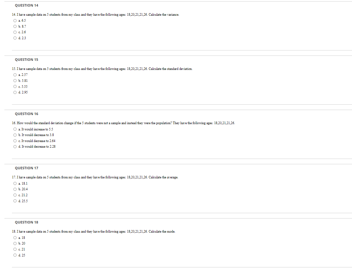 Solved 14. I have sample data on 5 students from my class | Chegg.com
