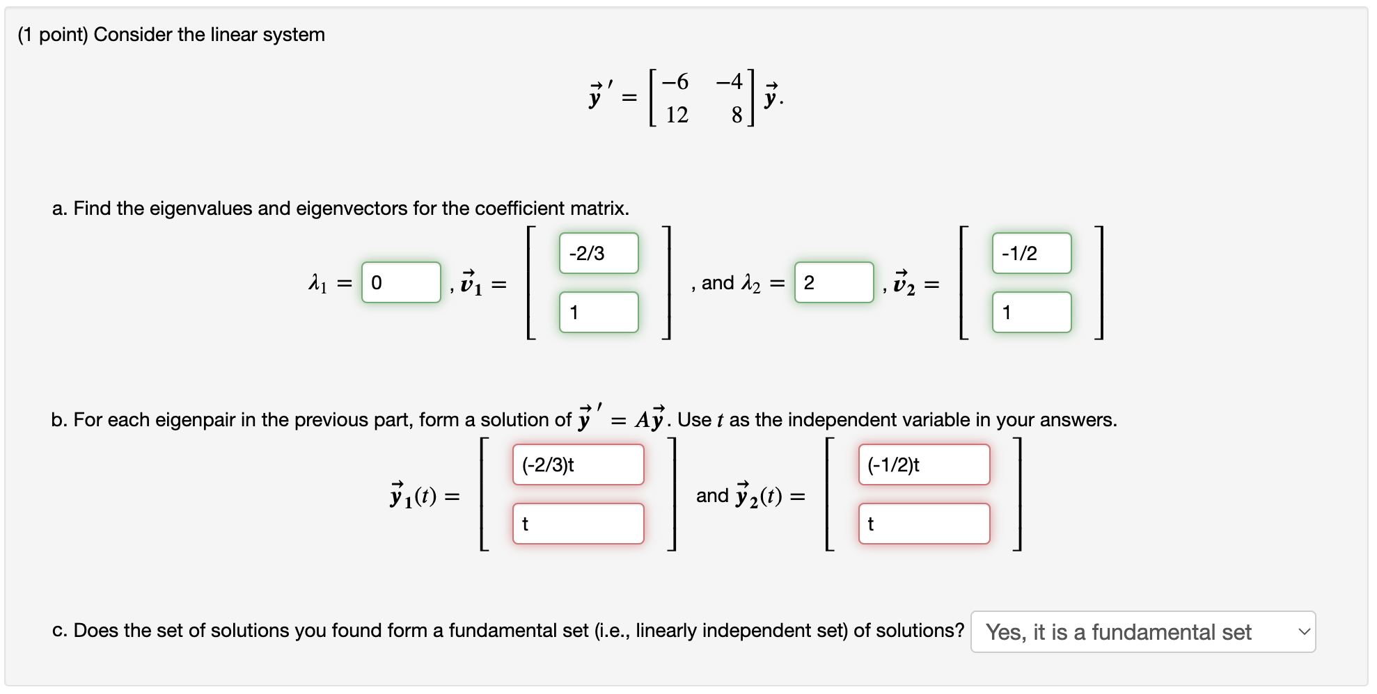 Solved (1 point) Consider the linear system -6 -4 7-12 15 = | Chegg.com