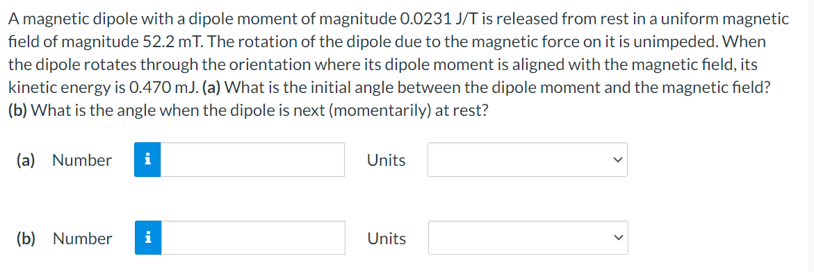 Solved A magnetic dipole with a dipole moment of magnitude | Chegg.com