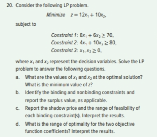 Solved 20. Consider the following LP problem. Minimize | Chegg.com