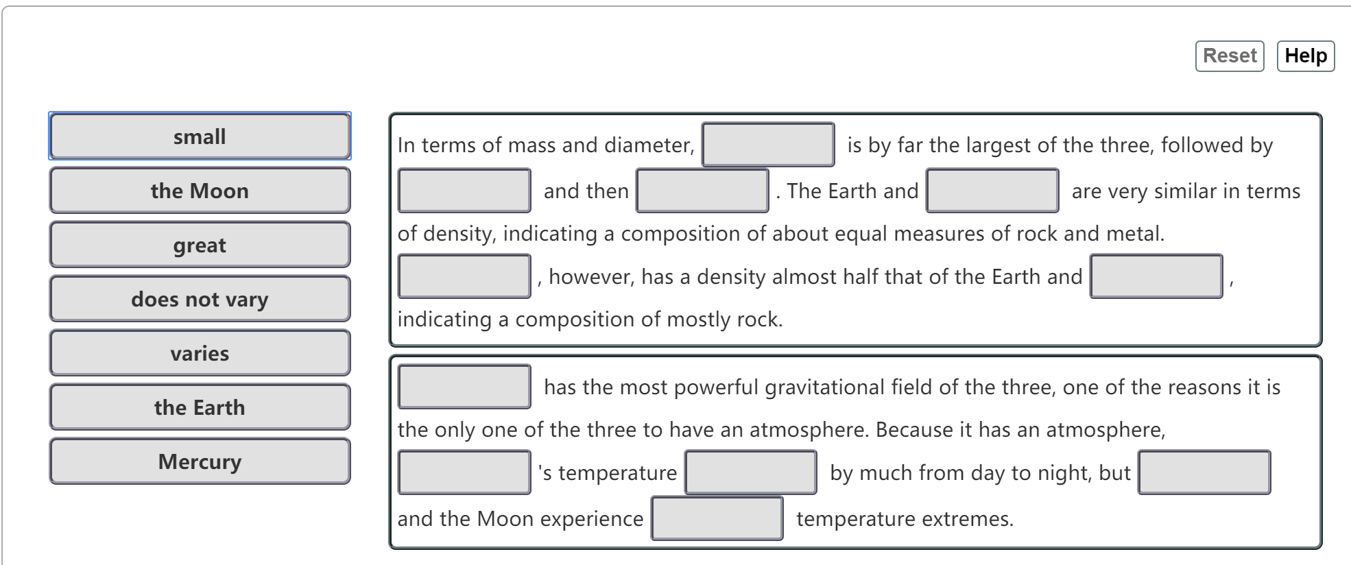 Solved Reset Help small the Moon In terms of mass and Chegg