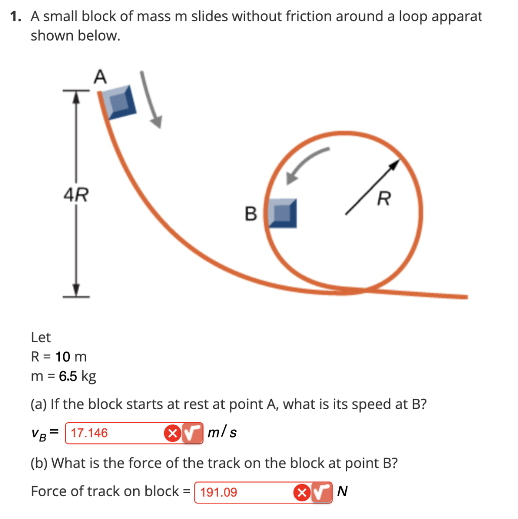 Solved 1 A Small Block Of Mass M Slides Without Friction 8185