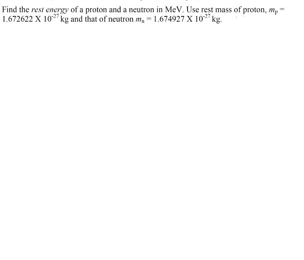 rest mass energy of proton in ev