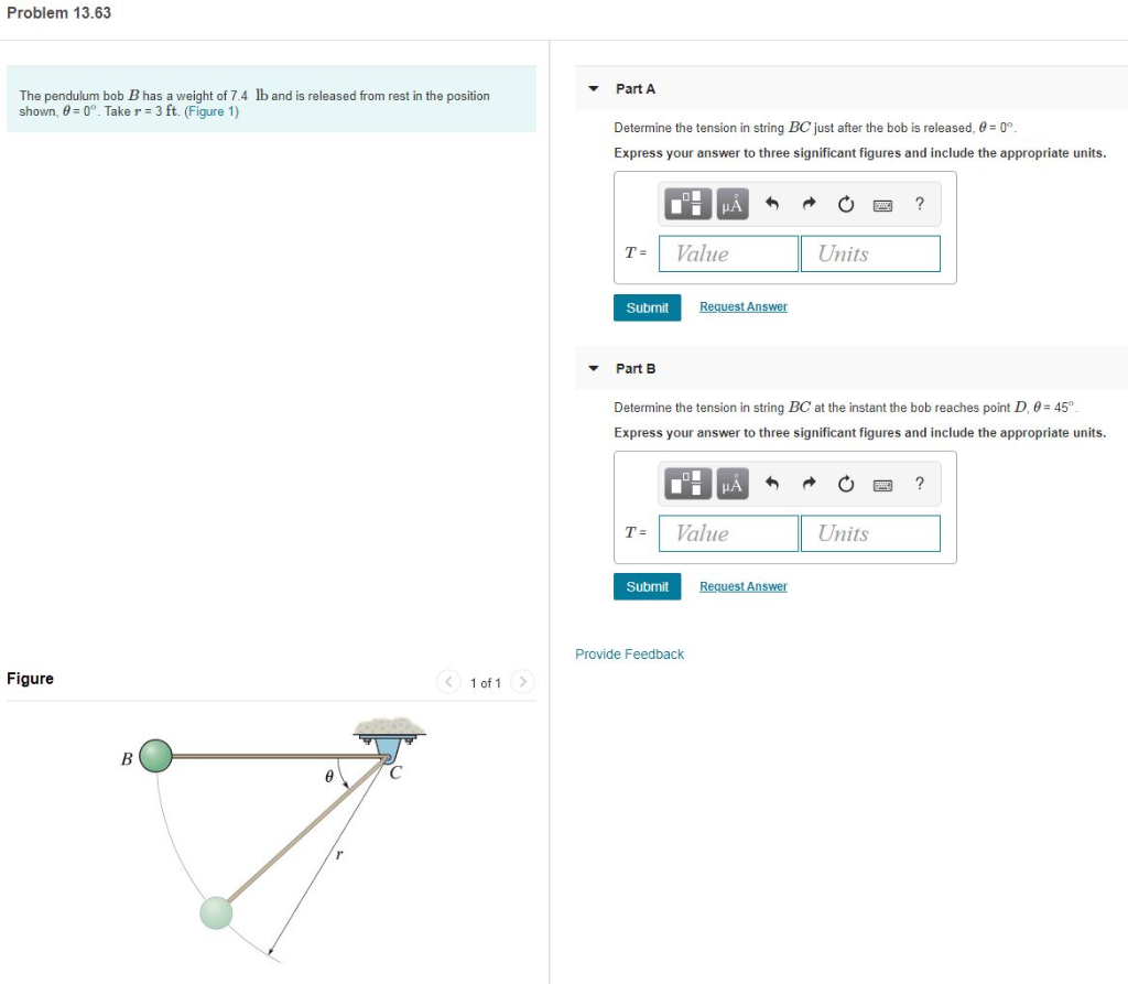 Solved Problem 13.63 Part A The Pendulum Bob B Has A Weight | Chegg.com