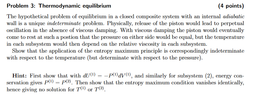 Solved Thermodynamic Equilibrium: Show that the application | Chegg.com