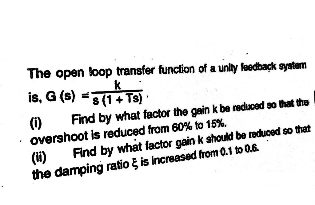 Solved The Open Loop Transfer Function Of A Unity Feedback