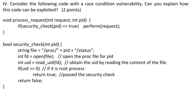 Solved IV. Consider the following code with a race condition | Chegg.com
