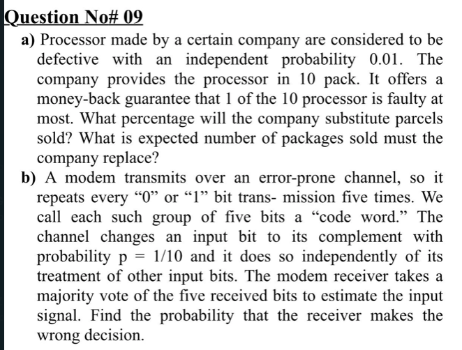 Solved Question No# 09 a) Processor made by a certain | Chegg.com
