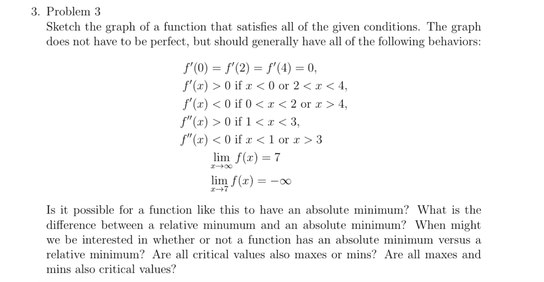 Solved 3. Problem 3 Sketch the graph of a function that | Chegg.com