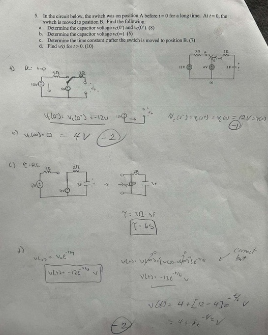 Solved In ﻿the circuit below, the switch was on ﻿position A | Chegg.com