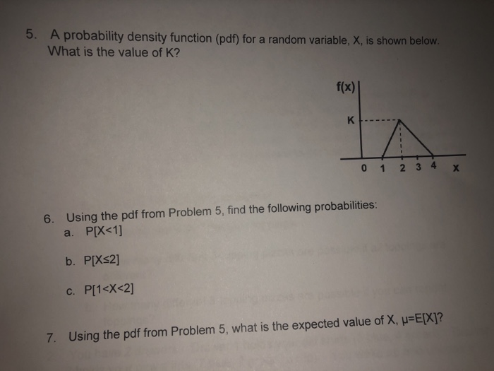 Solved 5. A probability density function (pdf) for a random | Chegg.com