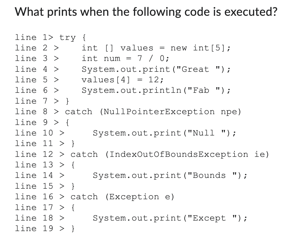 Solved What prints when the following code is executed? line | Chegg.com