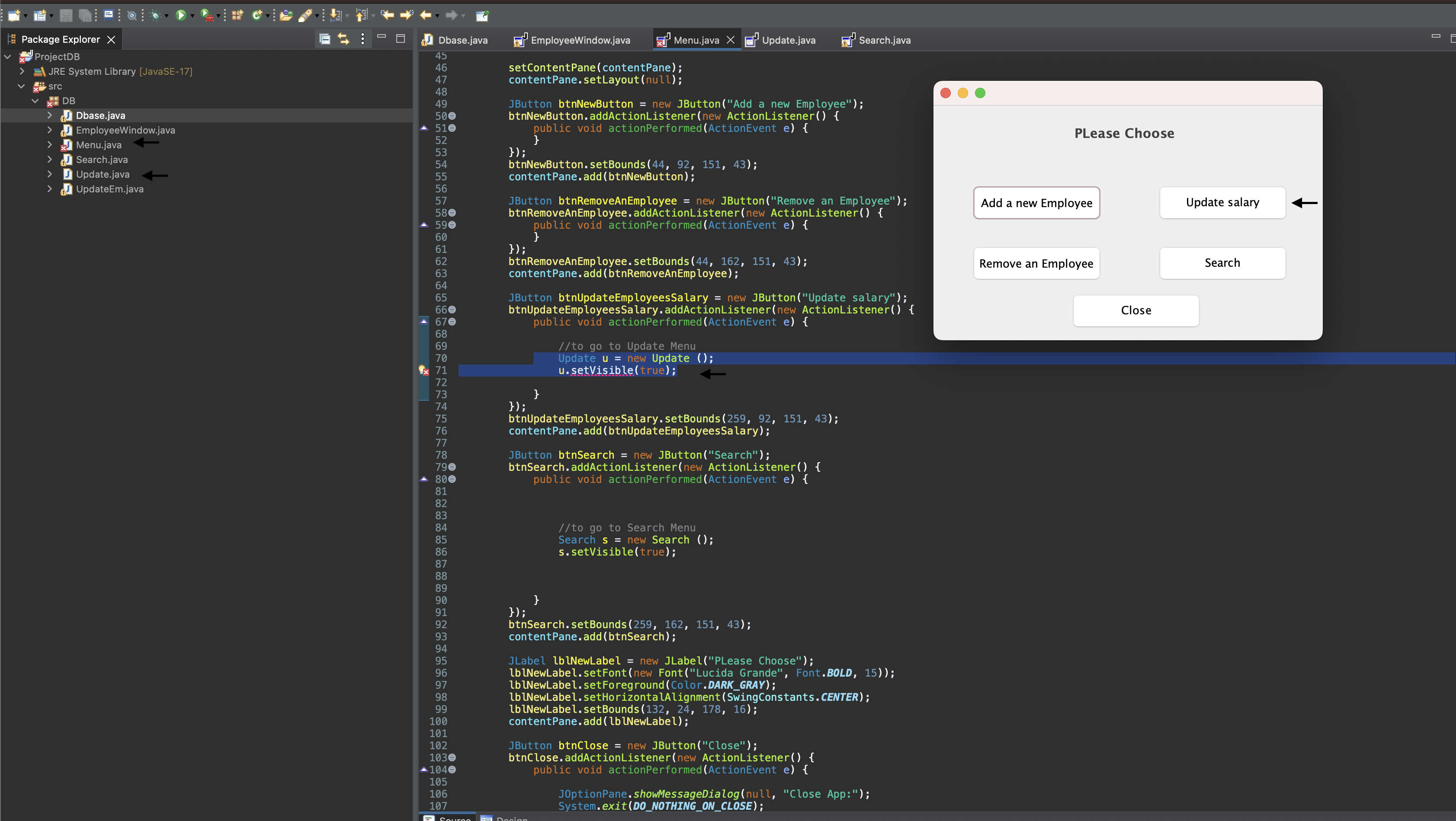Solved I have this code of java swing to update salary i | Chegg.com