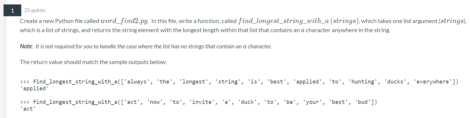 Solved 1 25 points Create a new Python file called | Chegg.com