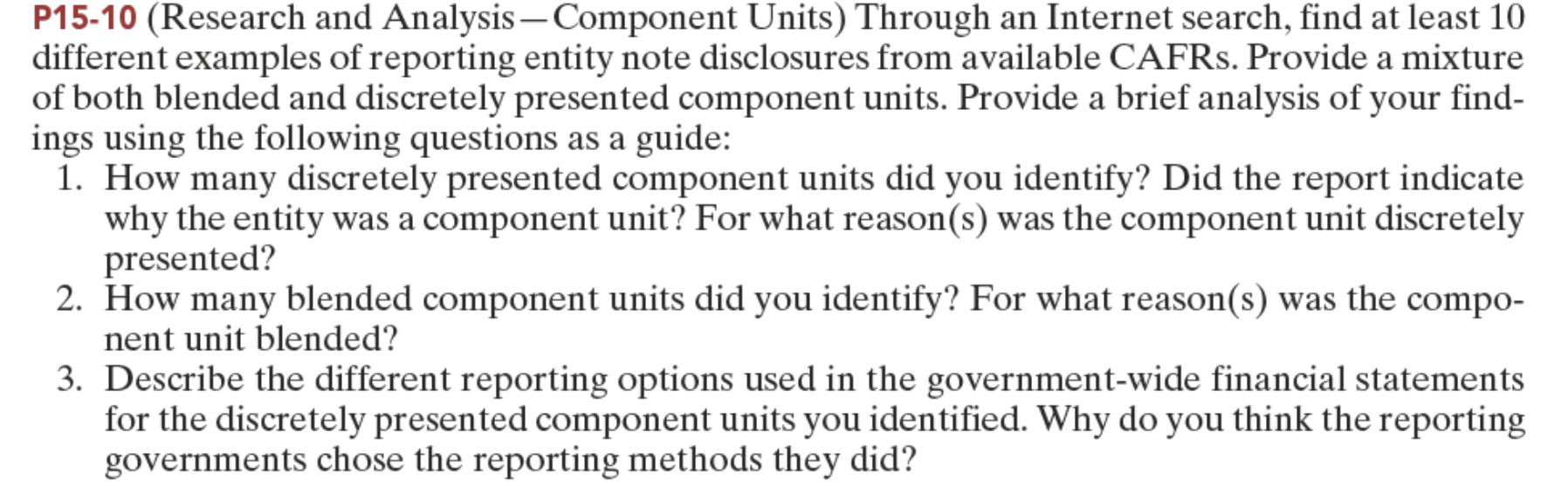 P1510 (Research and Analysis Component Units)