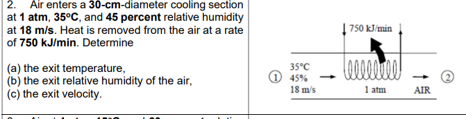 Solved 2. Air enters a 30-cm-diameter cooling section at 1 | Chegg.com