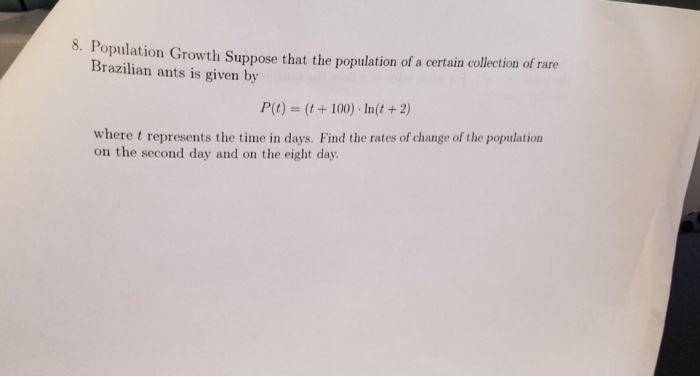 Solved Population Growth Suppose that the population of a | Chegg.com