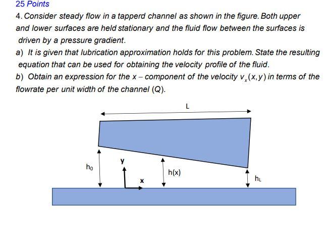 Solved 25 Points 4. Consider steady flow in a tapperd | Chegg.com