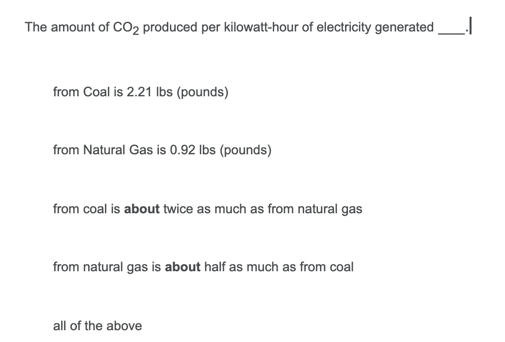 Solved The amount of CO2 produced per kilowatthour of