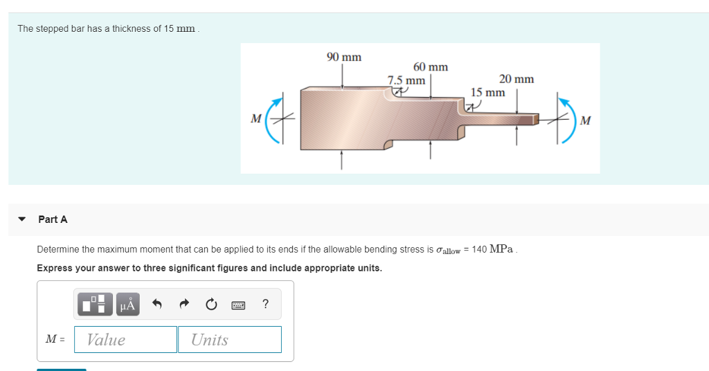 Solved The Stepped Bar Has A Thickness Of 15 Mm 90 Mm 60 Mm | Chegg.com