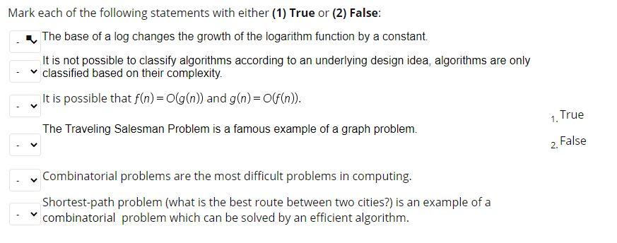 Solved Mark each of the following statements with either (1) | Chegg.com