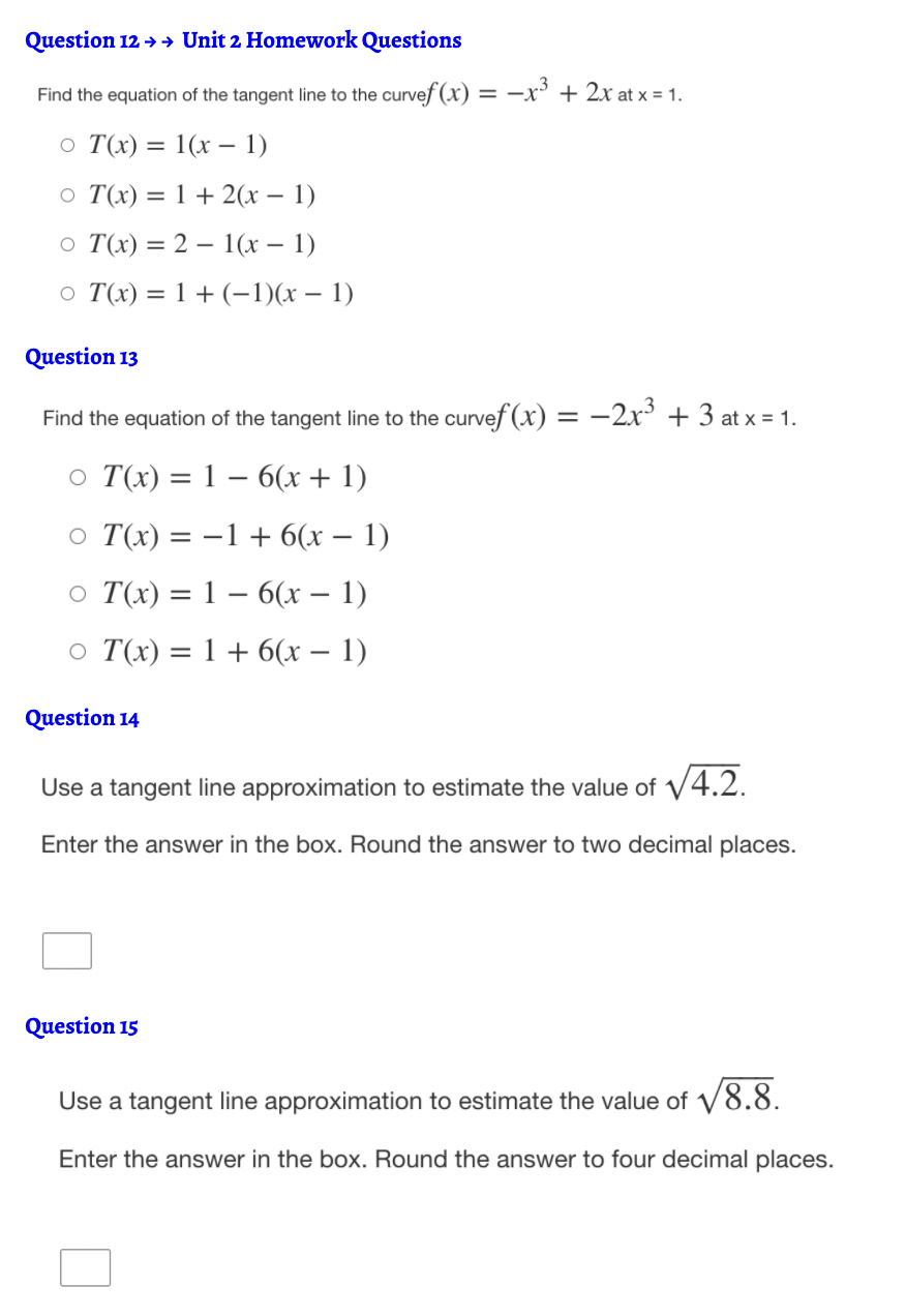 Solved Question 12 → → Unit 2 Homework Questions Find the | Chegg.com