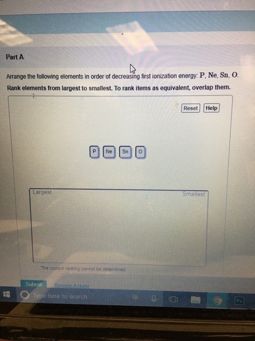 Solved Part A Arrange the following elements in order of | Chegg.com