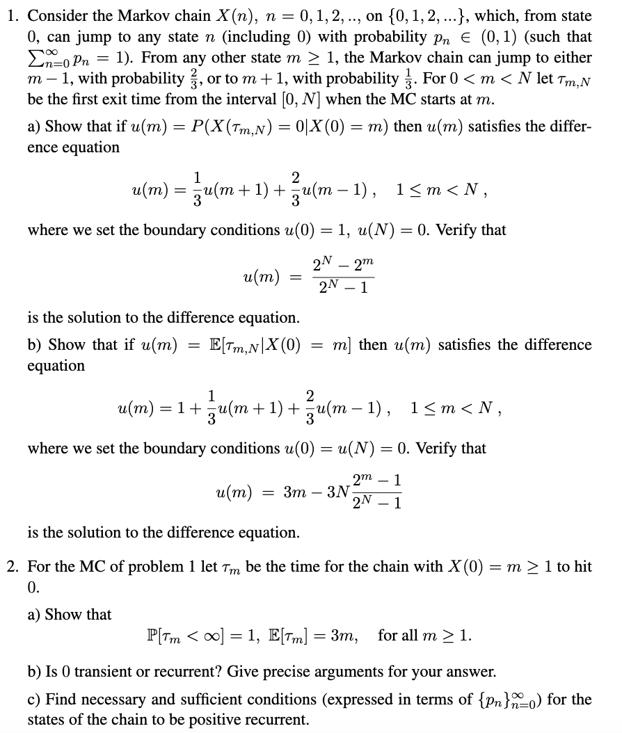 1 Consider The Markov Chain X N N 0 1 2 Chegg Com