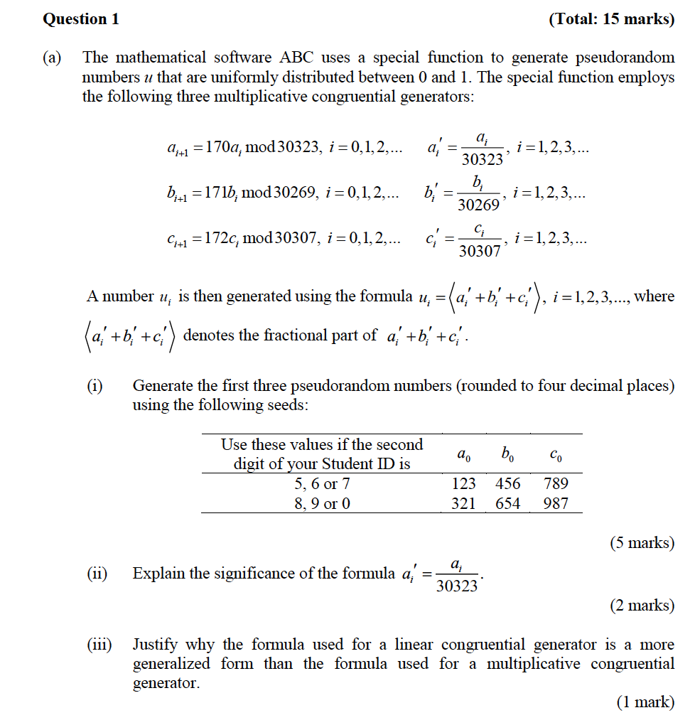 Question 1 (Total: 15 marks) The mathematical | Chegg.com