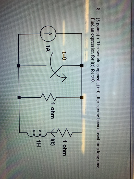 Solved (5 points)) The switch is opened at t-0 after having | Chegg.com