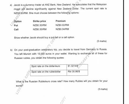 Solved A Jacob Is A Currency Trader At Anz Bank New Chegg Com