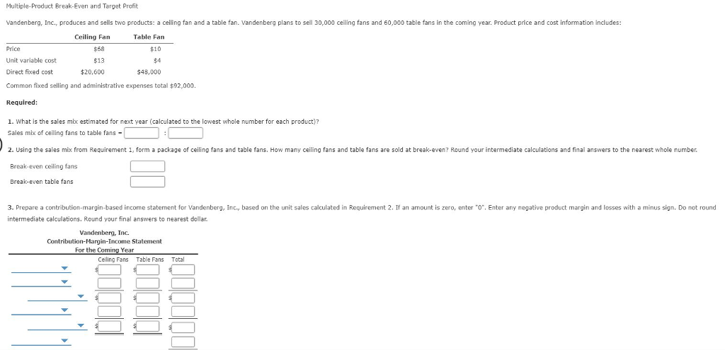 Solved Multiple-Product Break-Even and Target Profit | Chegg.com
