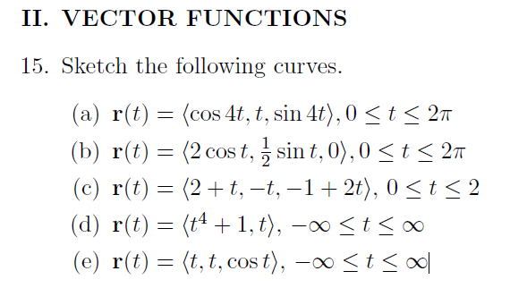 Solved II. VECTOR FUNCTIONS 15. Sketch the following curves. | Chegg.com