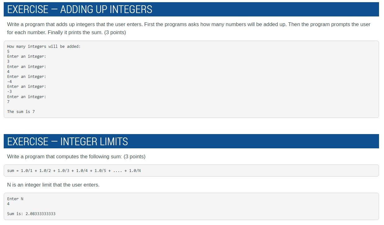 Solved EXERCISE - ADDING UP INTEGERS Write a program that | Chegg.com