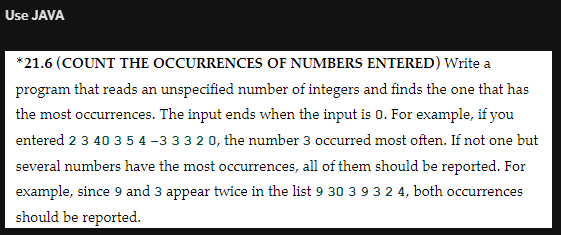 Solved Use JAVA *21.6 (COUNT THE OCCURRENCES OF NUMBERS | Chegg.com