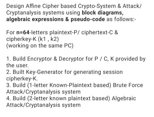 Solved Design Affine Cipher Based Crypto-System & Attack/ | Chegg.com