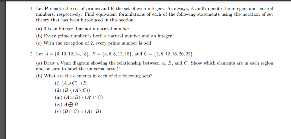 Solved 1 Let P Denote The Set Of Primes And E The Set Of