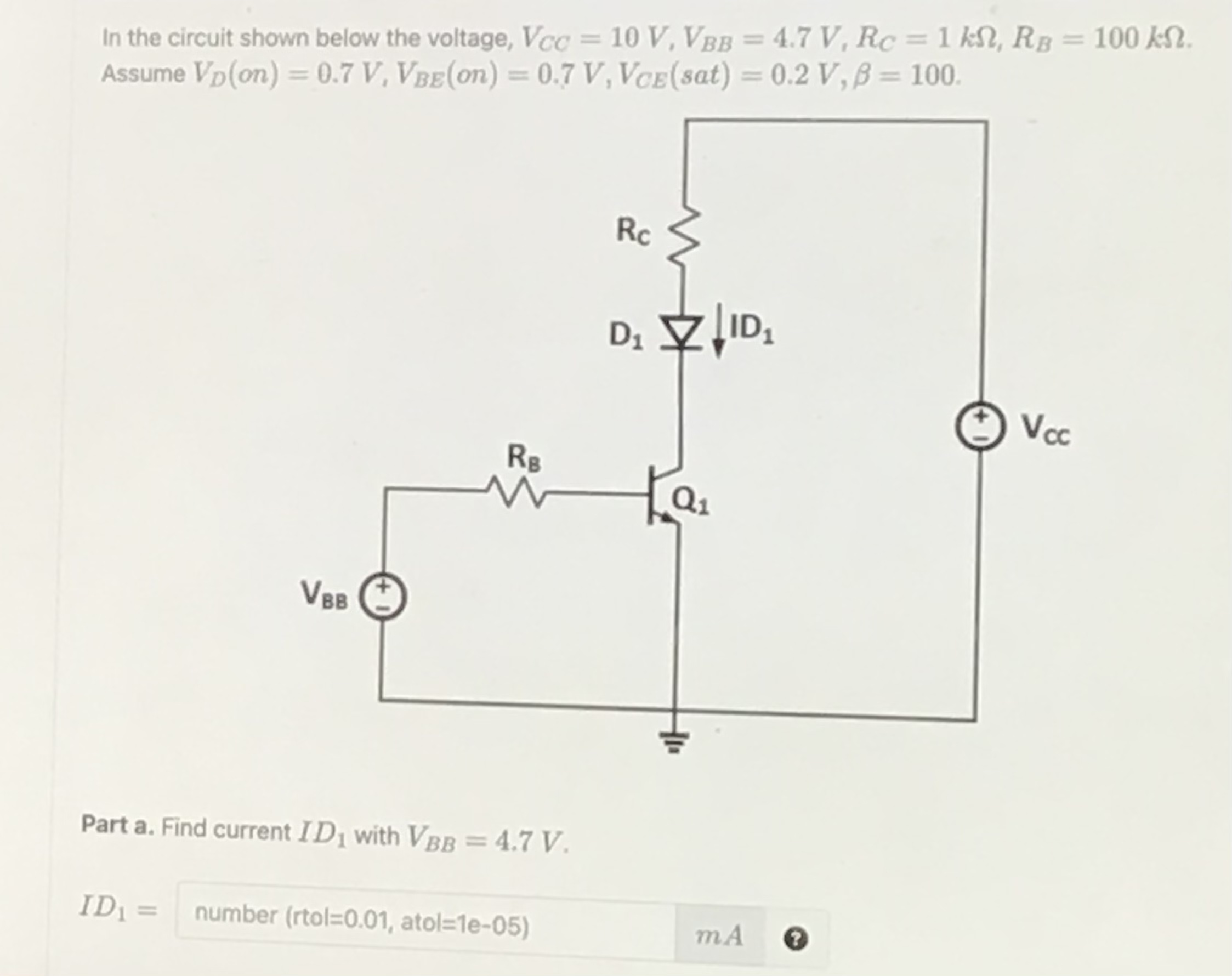 Solved In the circuit shown below the voltage, VCC=10 | Chegg.com