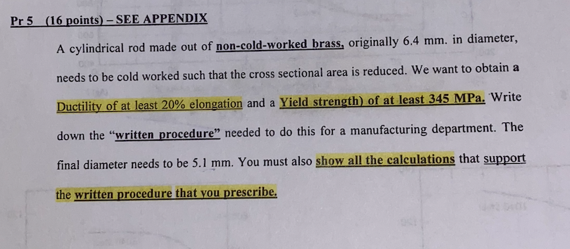 Solved Pr 5 (16 points) - SEE APPENDIX A cylindrical rod | Chegg.com