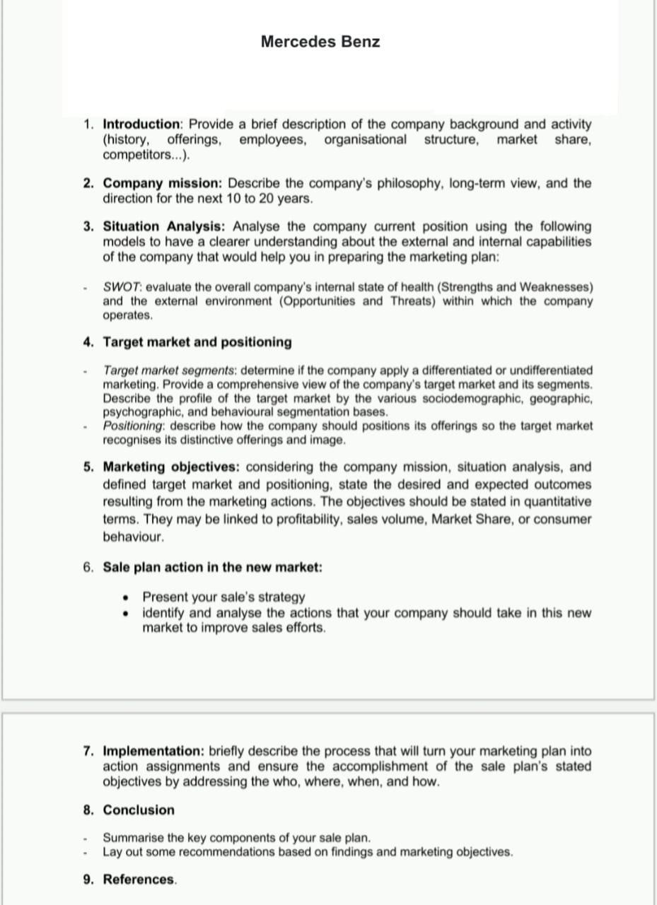 Solved Mercedes Benz 1. Introduction Provide a brief