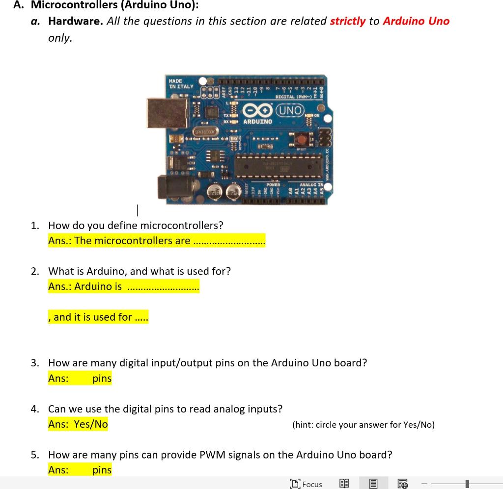 Solved A. Microcontrollers (Arduino Uno): A. Hardware. All | Chegg.com