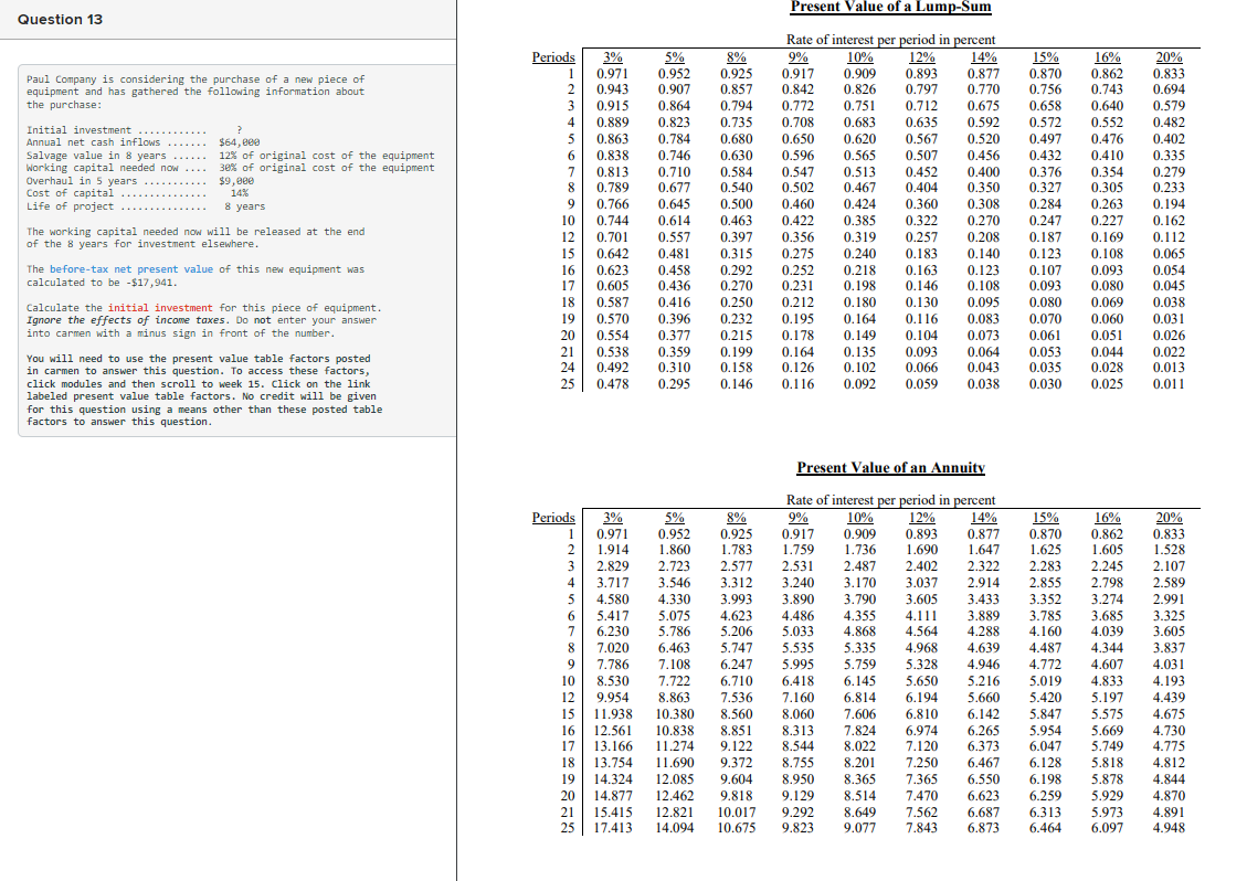 solved-question-13-present-value-of-a-lump-sum-paul-company-chegg