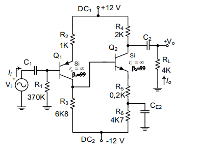 Solved In the amplifier circuit shown below; a) Powers drawn | Chegg.com